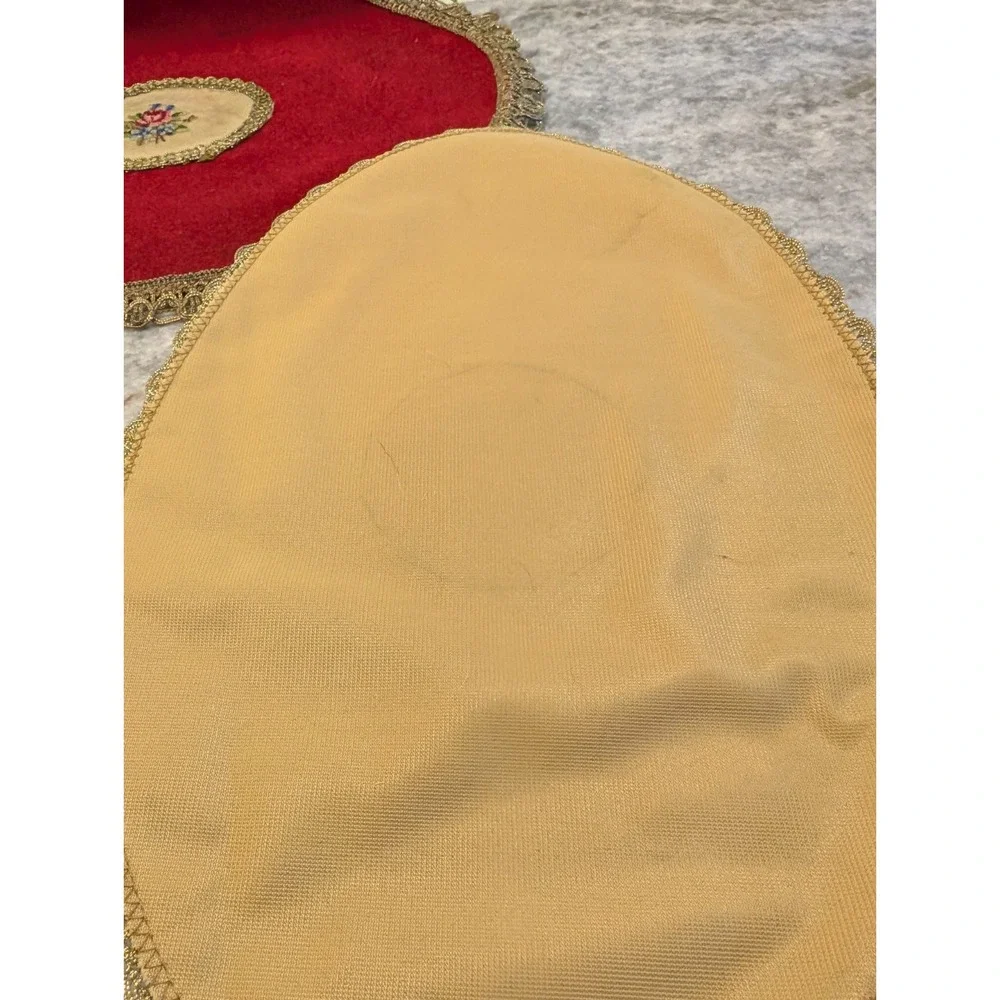 Hungarian Velvet Table Toppers Tapestry w/ Gold Trim, Set Of Two With Embroidery